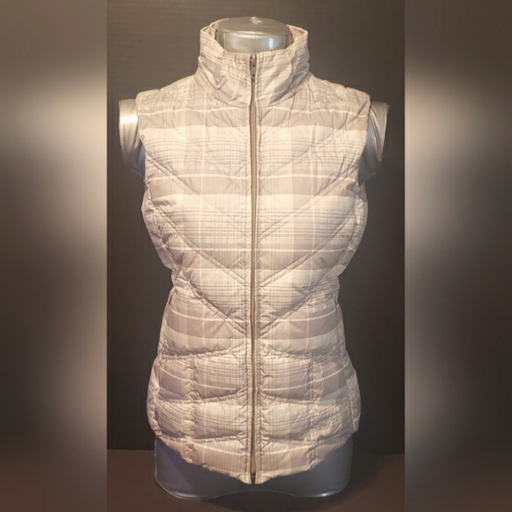 Patagonia Cream Tartan Plaid Down With It Cream Vest Goose-Down Size XS